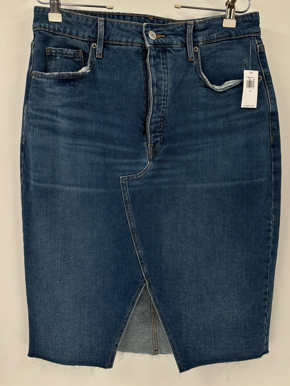 Old Navy Higher High-Rise Denim Jean Skirt Med Wash Cut-Off Size 12 Split Front
